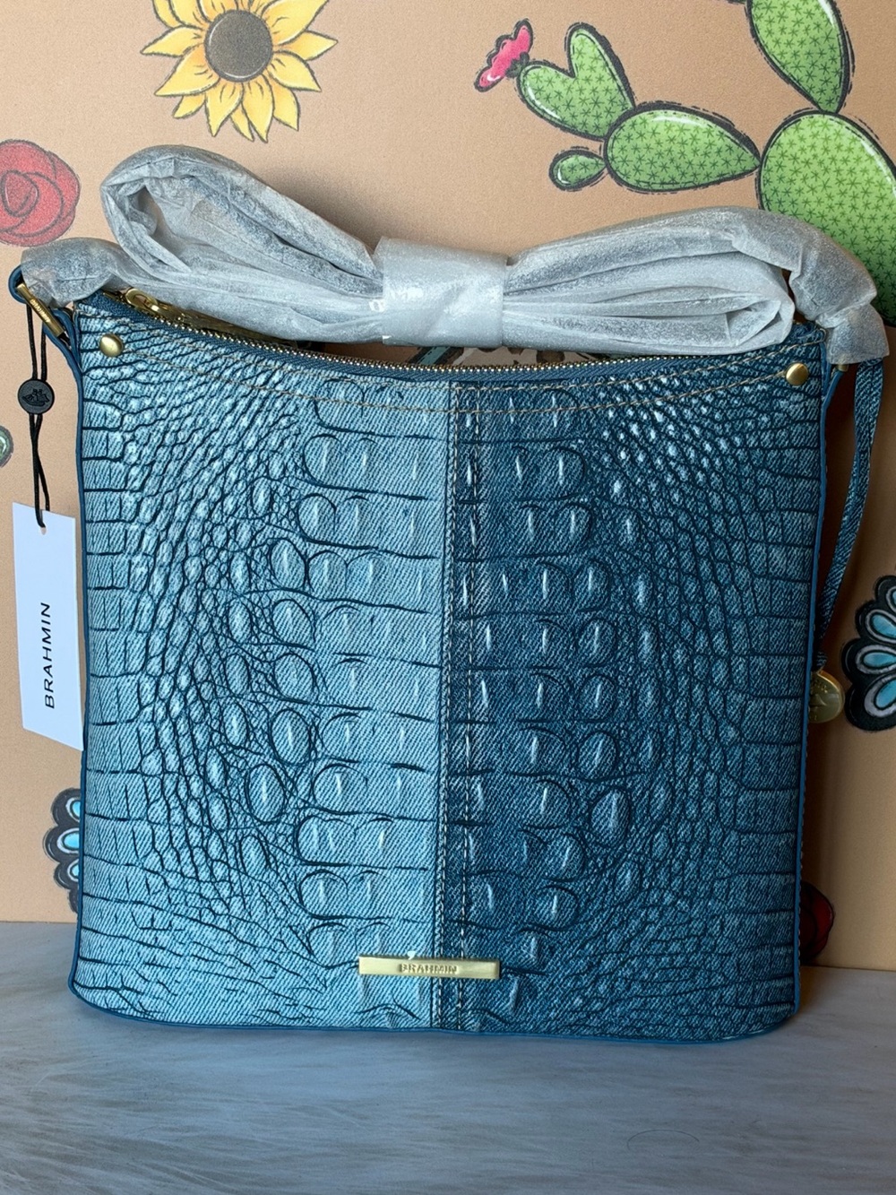 FIRM Brahmin Katie DENIM SECOUR Crossbody Leather Crossbody NWT HTF $255